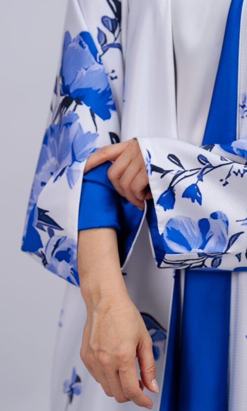 Porcelain Cobalt Floral Abaya – MS72 - Image 7