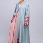 Powder Blue & Blush Floral Abaya – MS67