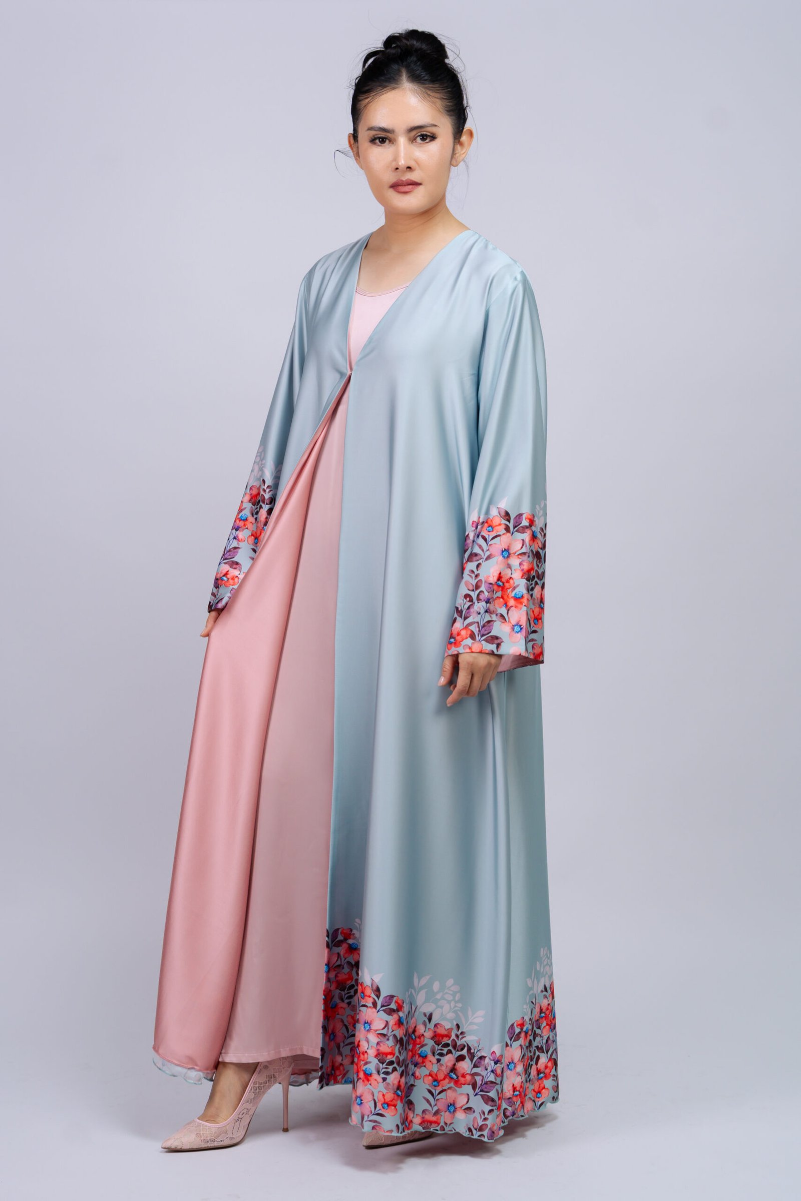 Powder-Blue-and-Blush-Floral-Abaya-01-Main Powder Blue & Blush Floral Abaya – MS67 - Image 1