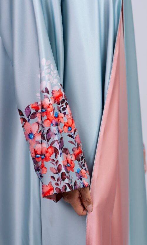 Powder Blue & Blush Floral Abaya – MS67 - Image 6