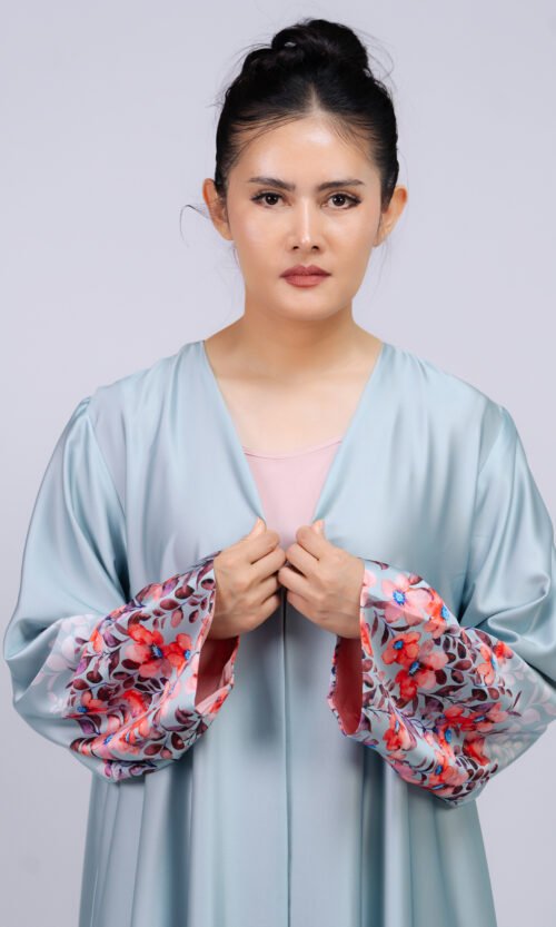 Powder Blue & Blush Floral Abaya – MS67 - Image 7