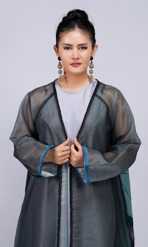 Smoke Azure Bloom Abaya – MS59 - Image 3