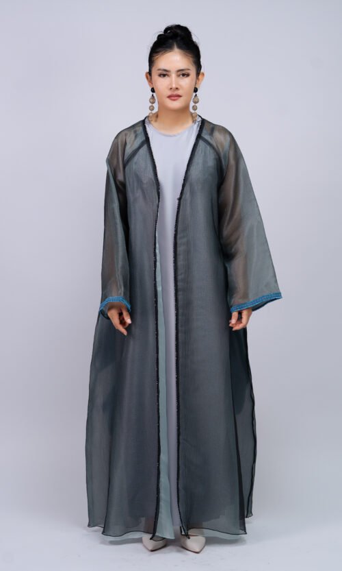 Smoke Azure Bloom Abaya – MS59 - Image 4