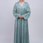 Teal Silver Brocade Abaya – MS61