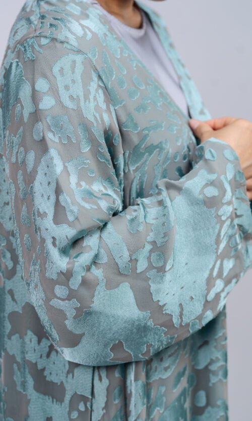 Teal Silver Brocade Abaya – MS61 - Image 3