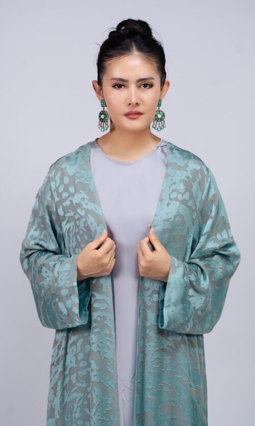 Teal Silver Brocade Abaya – MS61 - Image 4