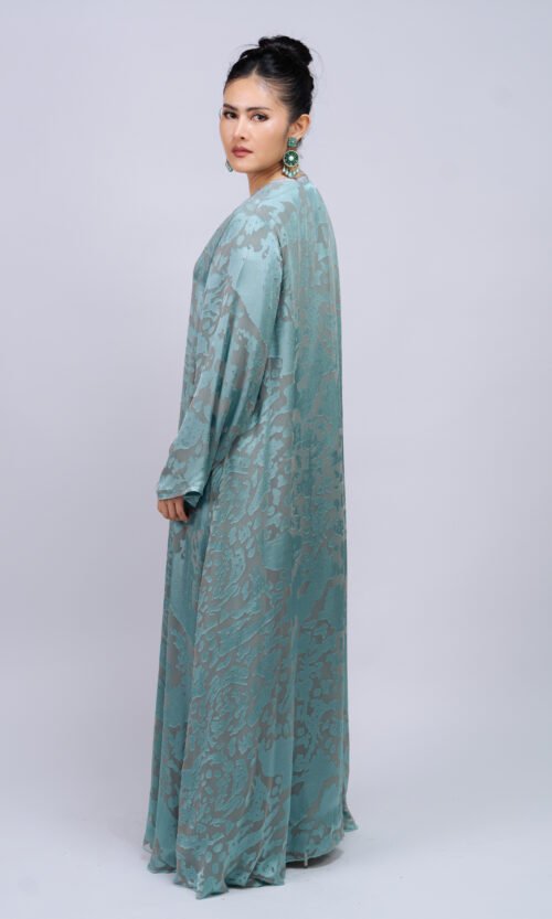 Teal Silver Brocade Abaya – MS61 - Image 6