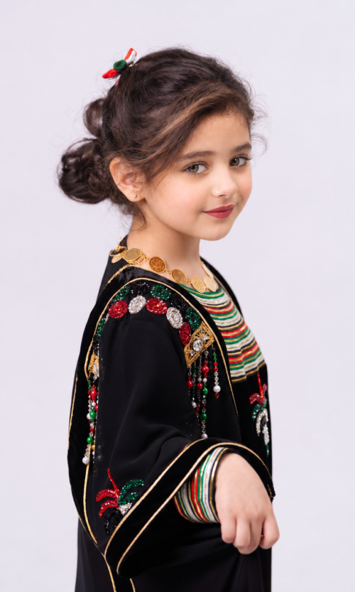 Girls UAE National Day 2-Piece Handmade Abaya Set - Image 3