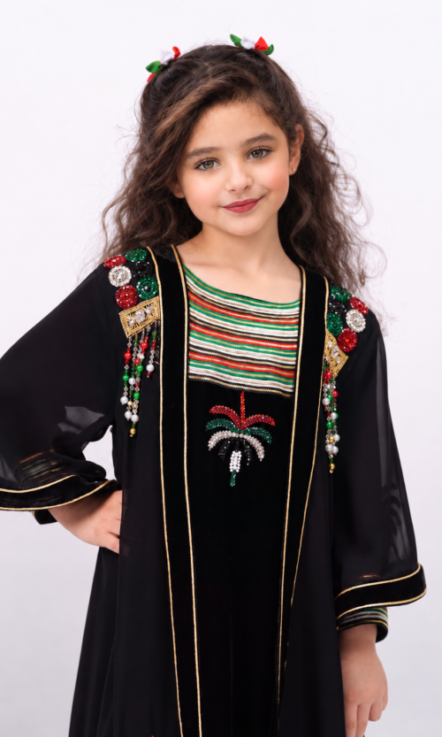 Girls UAE National Day 2-Piece Handmade Abaya Set - Image 4