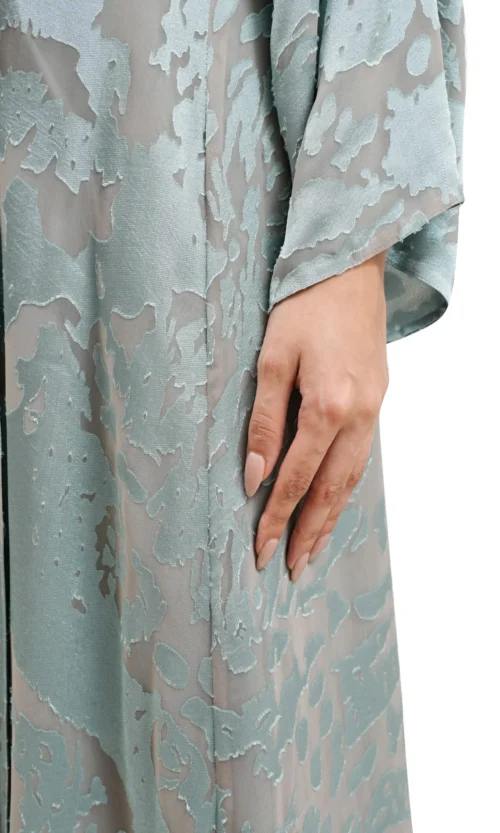 Teal Silver Brocade Abaya – MS61 - Image 8